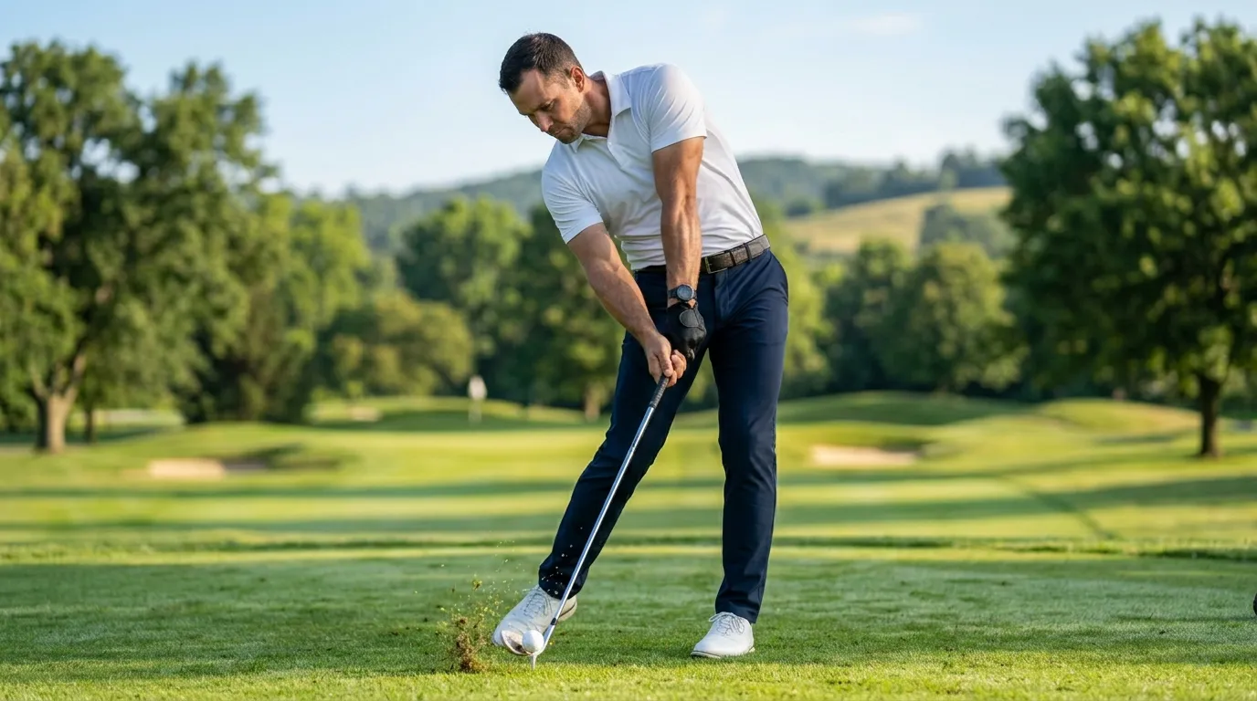 Golfer at impact during a golf swing