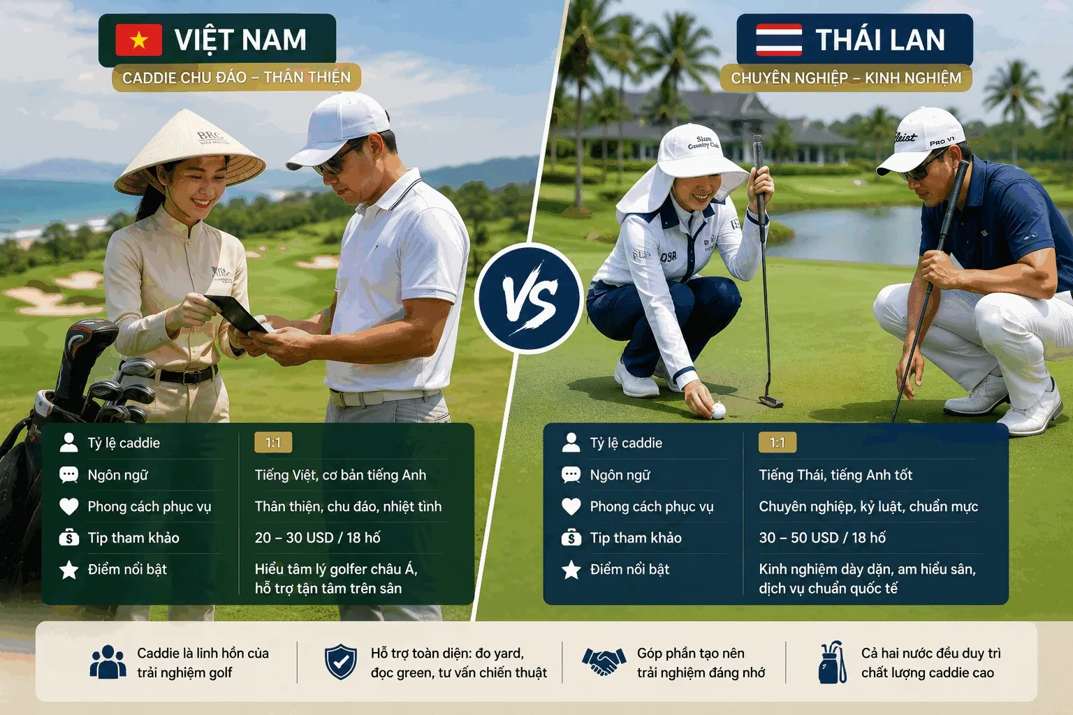 Comparing golf caddie services in Vietnam and Thailand