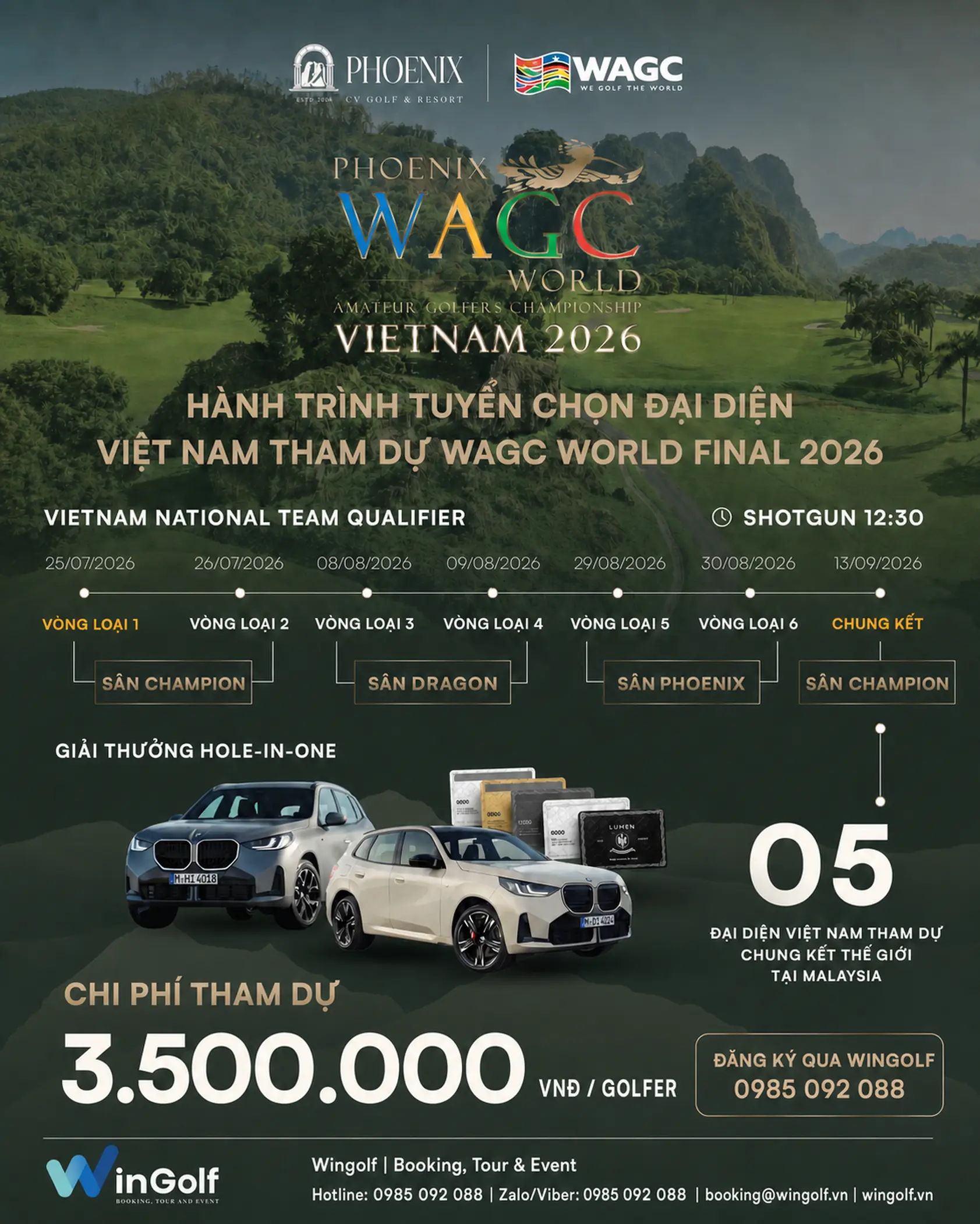 Lịch thi đấu và phí tham dự Phoenix Tournament WAGC Vietnam 2026 qua Wingolf