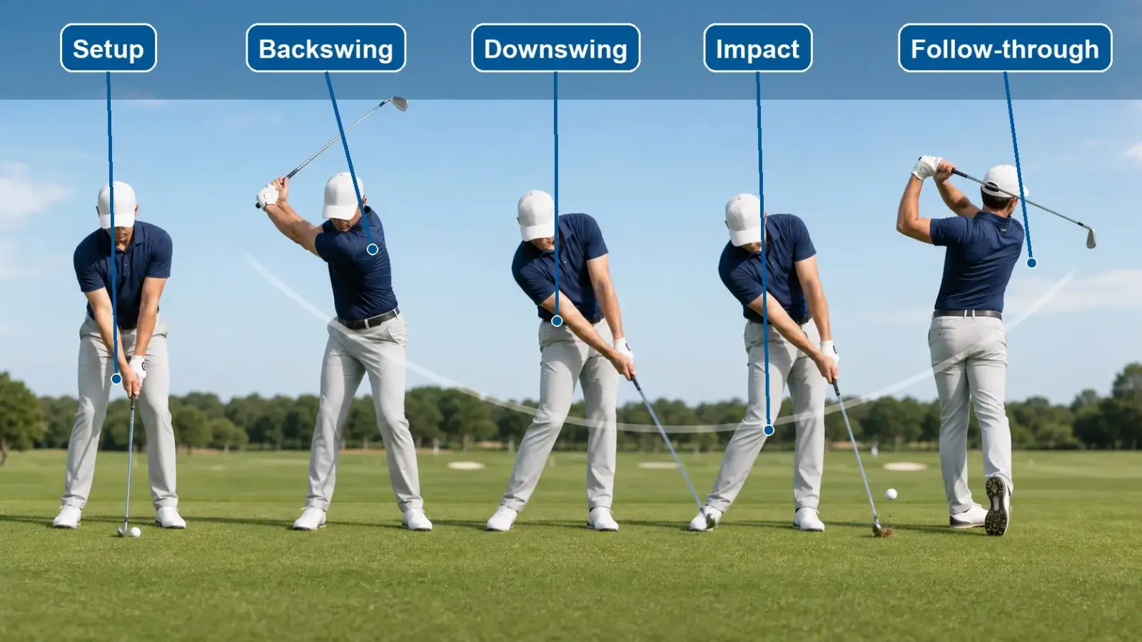 Sơ đồ các giai đoạn swing golf và thuật ngữ kỹ thuật